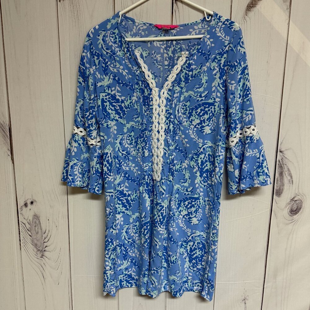 Lilly Pulitzer Hollie Tunic Dress Small‎ Turtley Awesome Blue Peri EUC